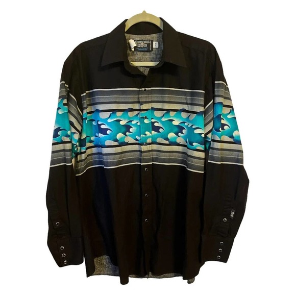 Brooks & Dunn Collection By Panhandle Slim Other - VTG Brooks & Dunn Blue Flames Button Down Long Sleeve Shirt XL USA Pearl Snap